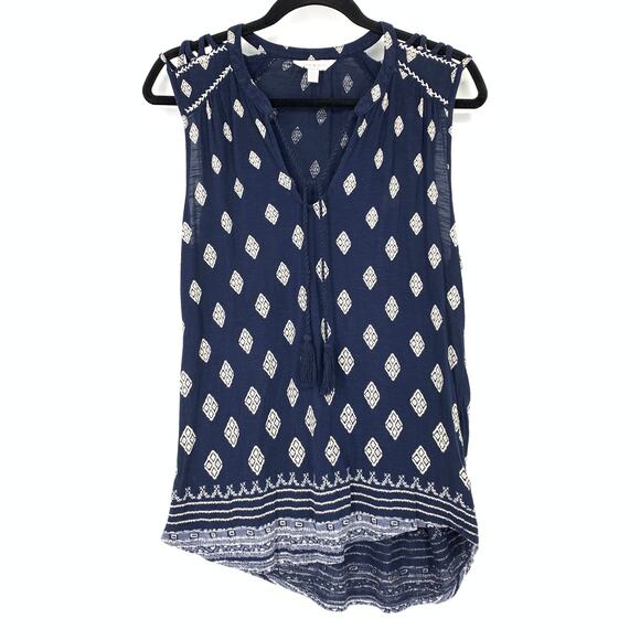 Lucky Brand Tops - Lucky Brand Top Women's Size L Diamond Print Blouse Sleeveless Blue/White